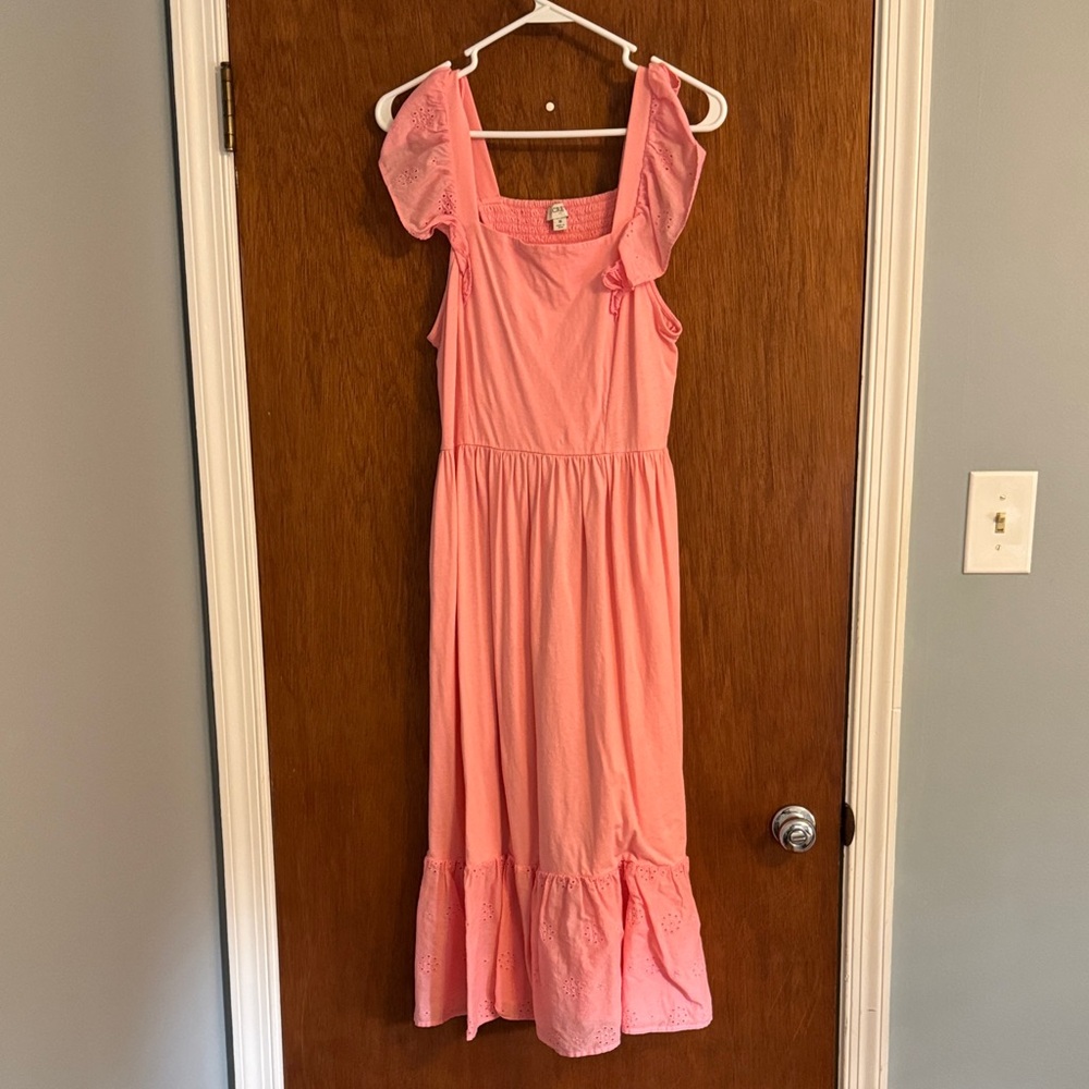 J Crew Factory Pink Ruffle Midi Dress